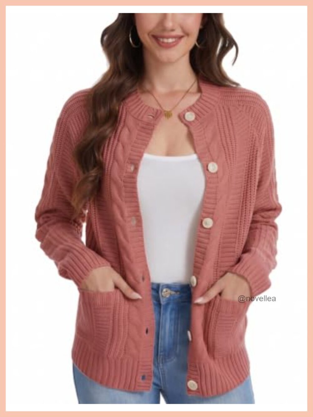 Cable Knit Button Down Cardigan Sweater with Pockets